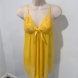 Yellow Lace Trim Babydoll Lingerie